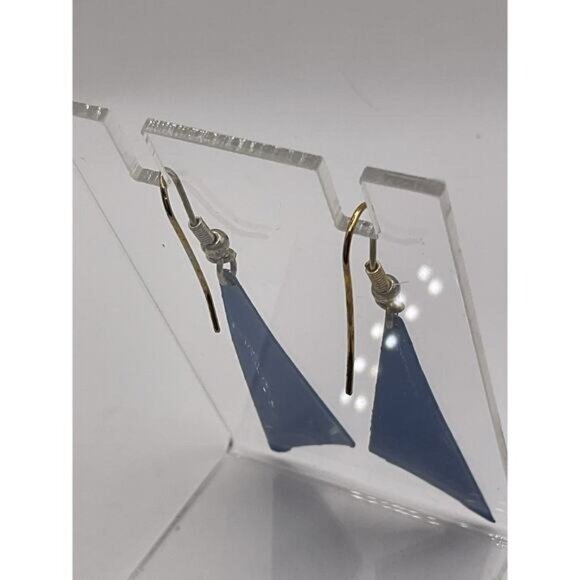 Geometric Blue Triangle Dangle Earrings - Picture 6 of 7